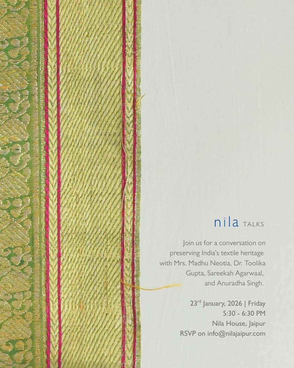 NILATALKS – WOVEN LEGACY: CONVERSATIONS AROUND TEXTILE CONSERVATION AND HERITAGE
